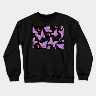 Iridescent Whimsigoth Purple Butterflies on Black with Neon Moons Crewneck Sweatshirt